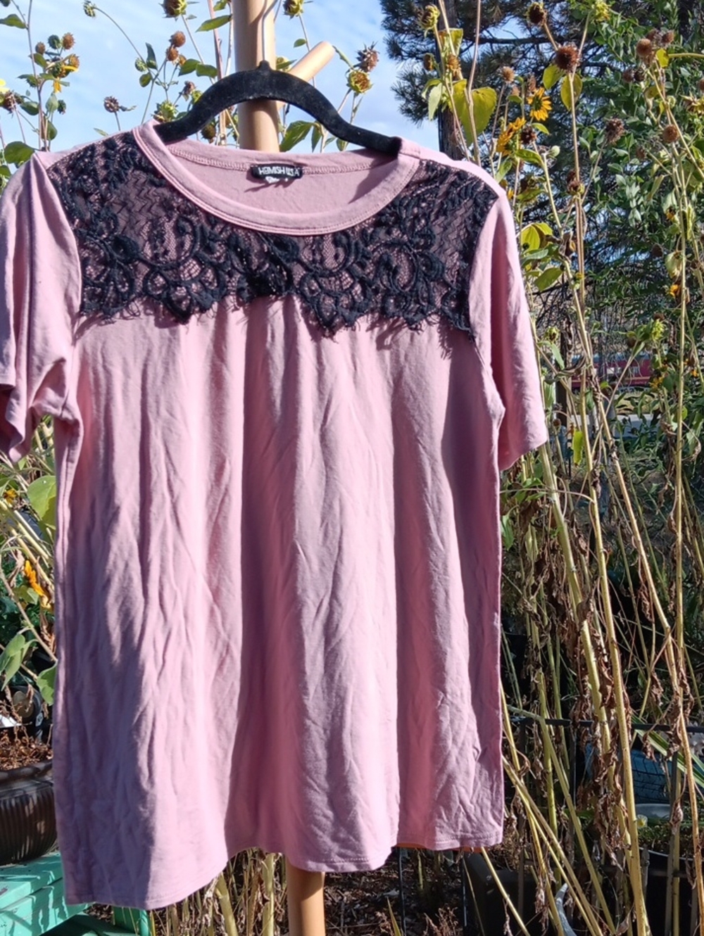 HEIMISH USA Dusty Rose Tee with Black Lace Yoke
